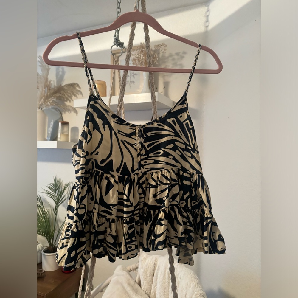 Navy and Tan Women's Top